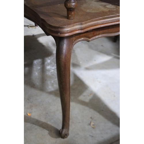 498 - Vintage French Louis XV style oak parquetry topped drawer leaf dining table, approx 76cm H x 150cm W... 