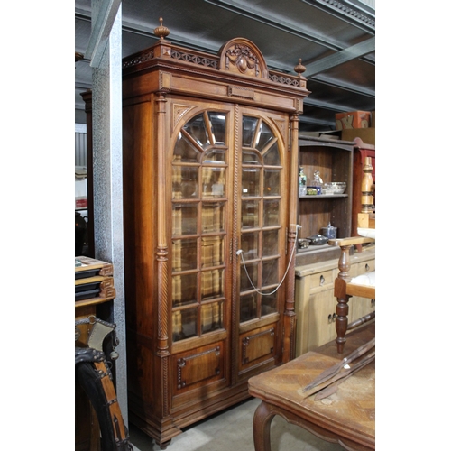 500 - Antique French walnut two door bookcase, with beveled glass paneled doors, approx 258cm H x 140cm W ... 