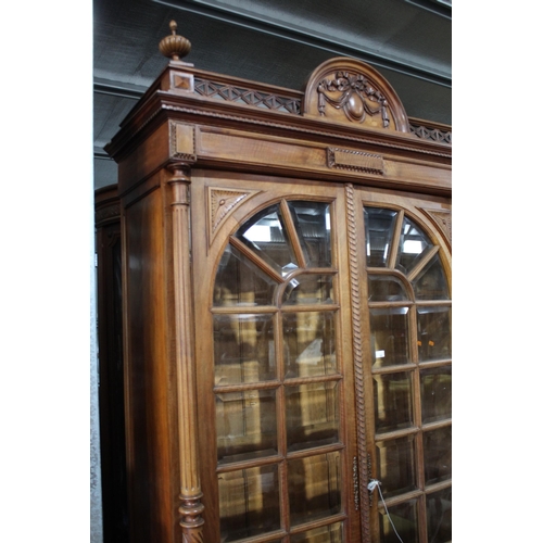 500 - Antique French walnut two door bookcase, with beveled glass paneled doors, approx 258cm H x 140cm W ... 