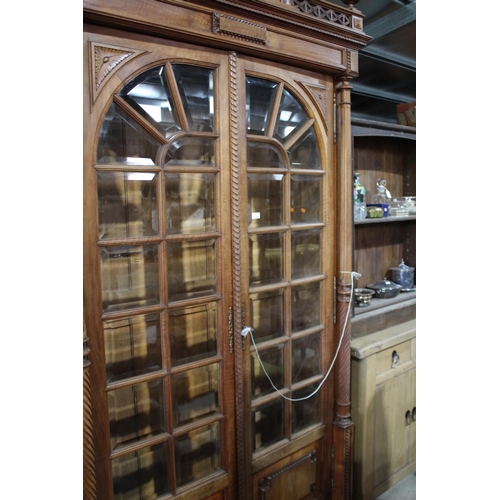 500 - Antique French walnut two door bookcase, with beveled glass paneled doors, approx 258cm H x 140cm W ... 