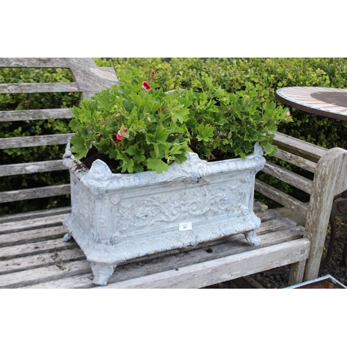 43 - Antique French cast iron rectangular planter, silver painted finish, approx 51cm W x 29cm D x 32cm H