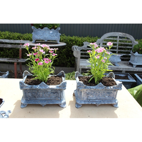 45 - Pair of antique French rectangular cast iron planters, approx 30cm W x 21cm D x 20cm H (2) Treated w... 