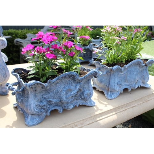 66 - Two similar antique French cast iron twin handled garden planters, approx 41cm W x 18cm D x 19cm  (2... 