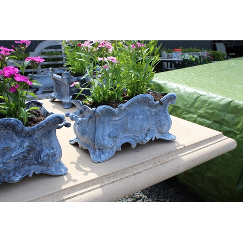 66 - Two similar antique French cast iron twin handled garden planters, approx 41cm W x 18cm D x 19cm  (2... 