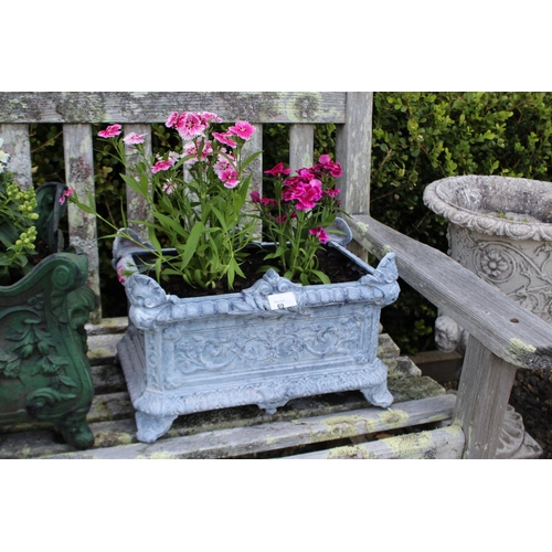 69 - Antique French rectangular cast iron planter, treated with rust converter, approx 39cm W x 24cm D x ... 