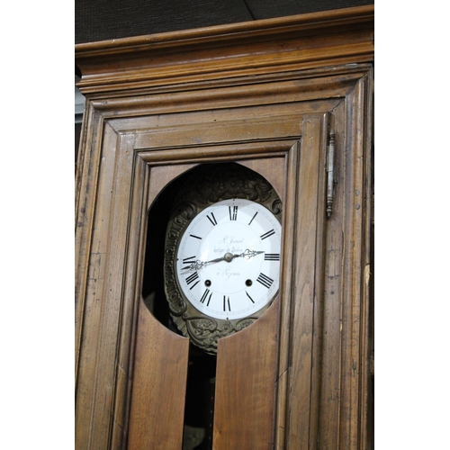 511 - Antique French oak Vaisselier buffet with central comtoise clock, untested, enamel dial signed R Jun... 