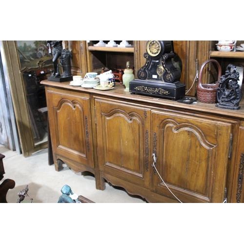 511 - Antique French oak Vaisselier buffet with central comtoise clock, untested, enamel dial signed R Jun... 