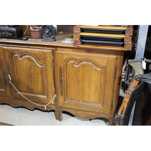 511 - Antique French oak Vaisselier buffet with central comtoise clock, untested, enamel dial signed R Jun... 