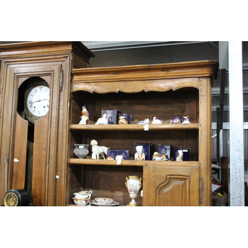 511 - Antique French oak Vaisselier buffet with central comtoise clock, untested, enamel dial signed R Jun... 