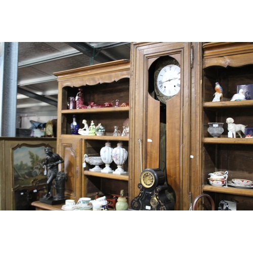 511 - Antique French oak Vaisselier buffet with central comtoise clock, untested, enamel dial signed R Jun... 