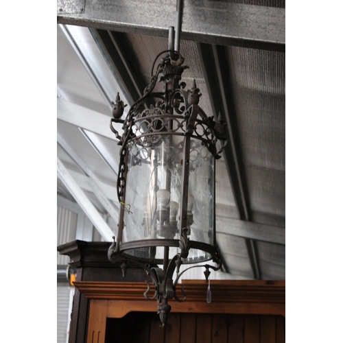 594 - Impressive bronze antique style hall lantern, approx 93cm H