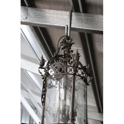 594 - Impressive bronze antique style hall lantern, approx 93cm H