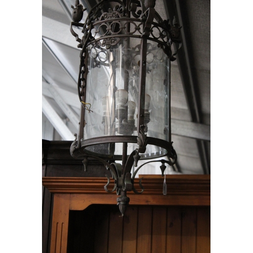 594 - Impressive bronze antique style hall lantern, approx 93cm H