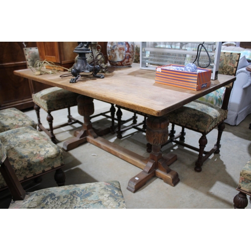 601 - An 18th century style oak refectory table, on bulbous turned supports, approx 152cm long x 98cm wide... 