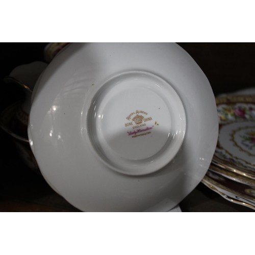 603 - Royal Albert Lady Hamilton tea for two to include Cups, saucers, plates, cake plate, sugar and cream... 