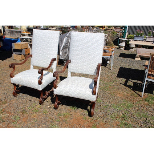 519 - Fine pair of antique French walnut high back arm chairs (2)