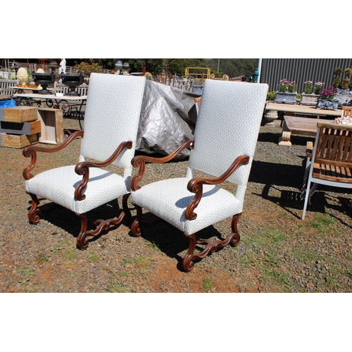 519 - Fine pair of antique French walnut high back arm chairs (2)