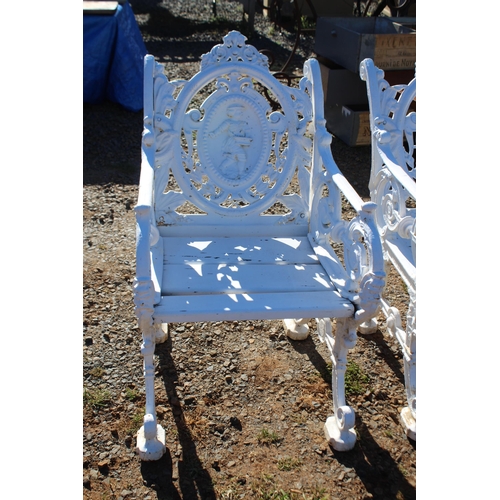 96 - Rare set of four antique cast iron Four seasons garden chairs (4)