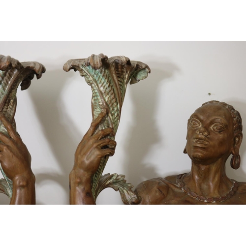 1001 - Impressive pair antique superbly carved solid wood  life size Venetian blackamoor figures in the nud... 