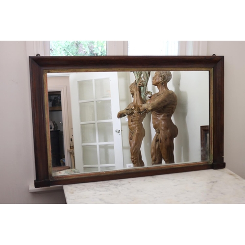 1002 - Antique early 19th century rosewood over mantel mirror, inner gilt slip, approx 75cm H x 122cm W