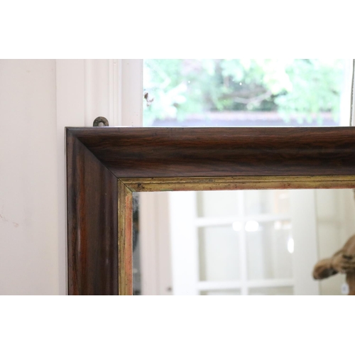 1002 - Antique early 19th century rosewood over mantel mirror, inner gilt slip, approx 75cm H x 122cm W