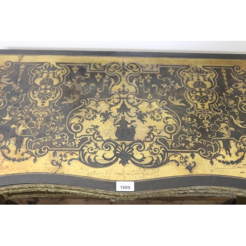 1009 - Antique French Napoleon III Boulle fold over card table, approx 75cm H x 81cm W x 42cm D (folded)
