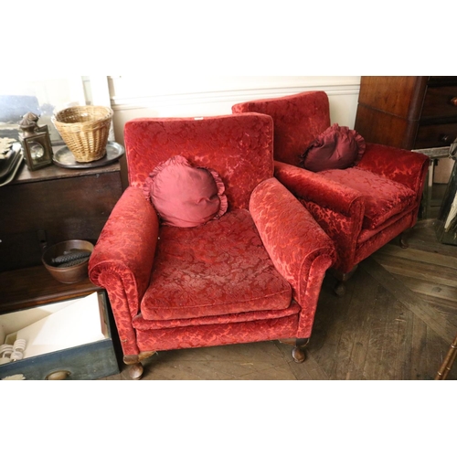 1022 - Pair of vintage red upholstered lounge armchairs (2)