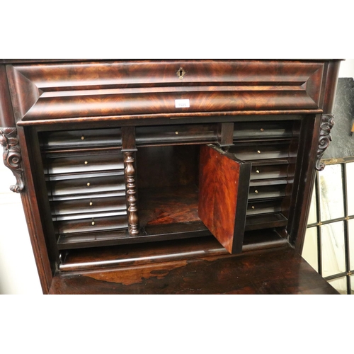 1025 - Antique flambe mahogany secretaire, approx 153cm H x 106cm W x 58cm D