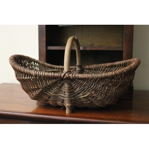 1031 - Vintage cane flower pickers basket, approx 31cm H including handle x 55cm W x 30cm D