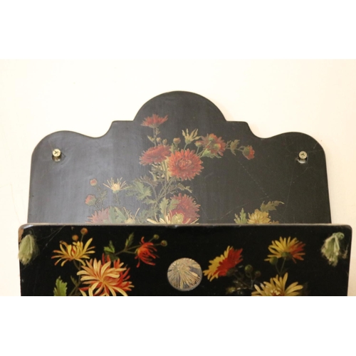 1032 - Antique paper mache wall mounted hand painted letter or paper slot, approx 38cm H x 30cm W