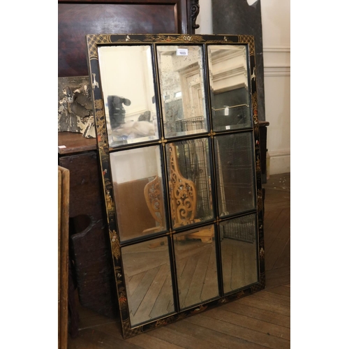 1033 - Antique multi panel mirror, with chinoiserie painted decoration, beveled glass panels, approx 99cm x... 