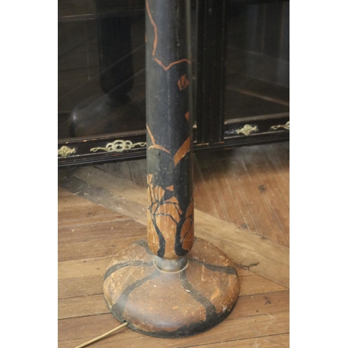 1034 - Vintage poker work turned wood standard lamp, approx 164cm H