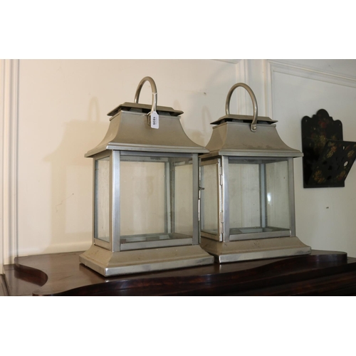 1035 - Pair of modern pagoda topped storm lights, with top carry handles, approx 51cm H including handle x ... 