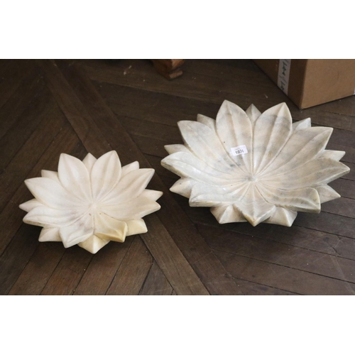 1036 - Two South east Asian carved alabaster lotus bowls, approx 40cm Dia and smaller (2)
