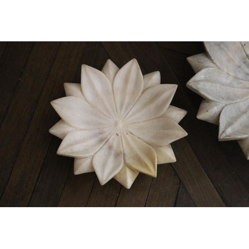 1036 - Two South east Asian carved alabaster lotus bowls, approx 40cm Dia and smaller (2)