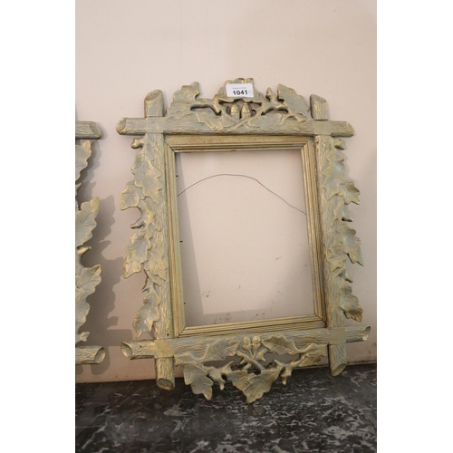 1041 - Pair of carved wood and painted oak leaf frames, approx 43cm H x 34cm W each (2)