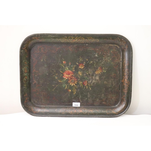 1042 - Antique rectangular tole ware tray, approx 57cm x 43cm