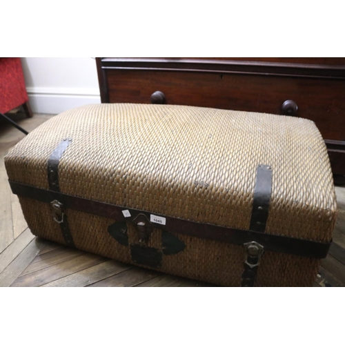 1045 - Large woven cane metal mounted trunk, approx 36cm H x 86cm W x 50cm D