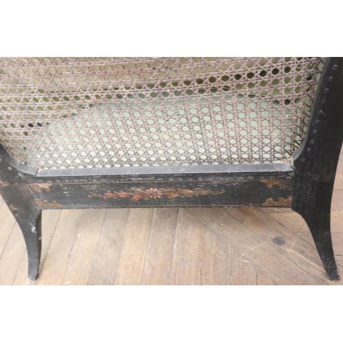 1046 - Fine antique fan arm chair with chinoiserie decorated & caned back