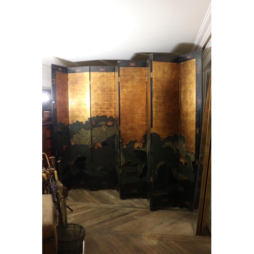 1047 - Large tall Chinese eight fold floor screen, approx each panel 244cm H x 46cm W