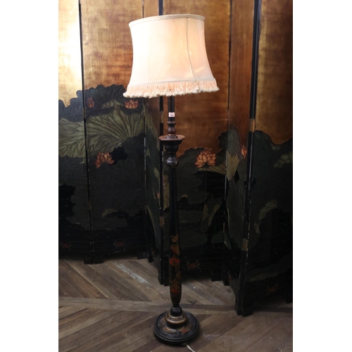 1049 - Fine antique turned wood hand painted floor lamp, approx 185cm H