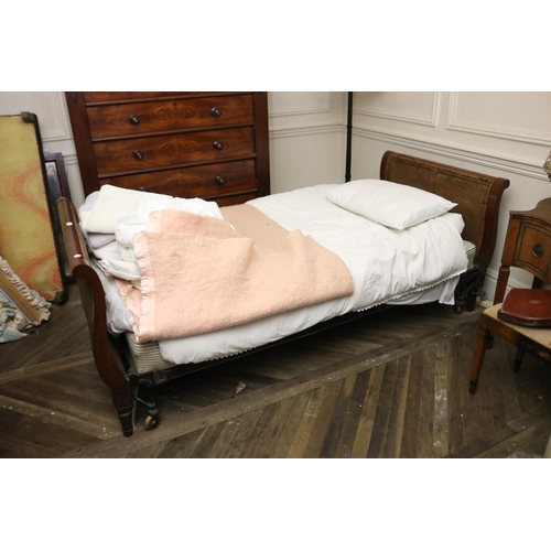 1051 - Antique double ended day bed, double caned ends, approx 82cm H x 223cm L x 98cm W