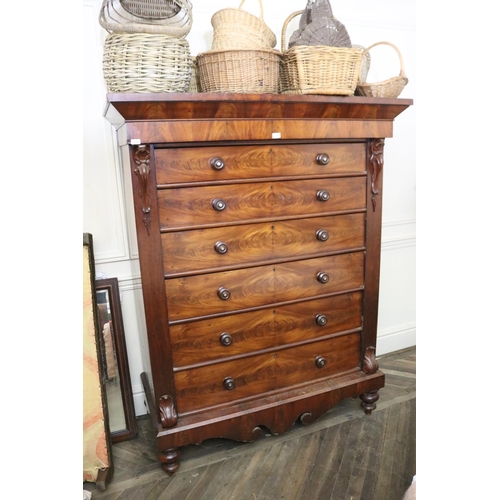 1053 - Large antique mahogany six drawer chest, standing on turned legs, approx 180cm H x 142cm W x 86cm D