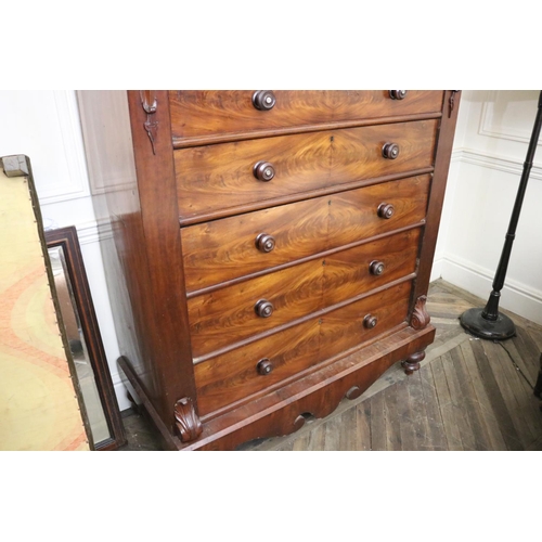 1053 - Large antique mahogany six drawer chest, standing on turned legs, approx 180cm H x 142cm W x 86cm D