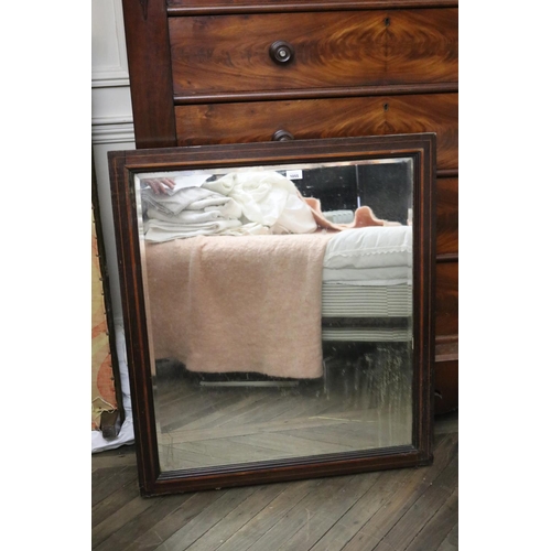 1055 - Inlaid rosewood framed bevelled glass mirror, approx 93cm x 82cm