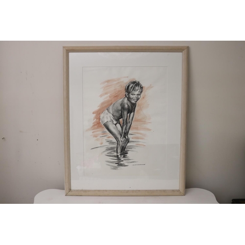 1080 - Helen Baldwin (1912-2021) Australia, Young Aboriginal Boy, water colour and charcoal on paper, signe... 
