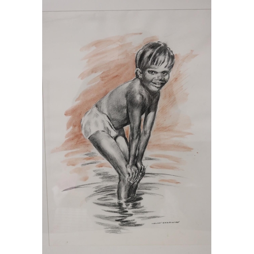 1080 - Helen Baldwin (1912-2021) Australia, Young Aboriginal Boy, water colour and charcoal on paper, signe... 