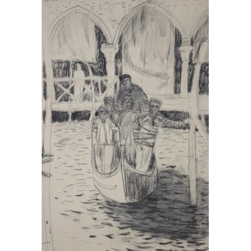 1084 - Dennis Baker (1951-.) Australia, Venice, Short cut, charcoal on paper, signed lower right, approx 75... 