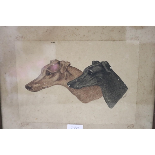 1101 - B Gottick, watercolour, profile of two dogs, approx 20 cm x 28.5 cm