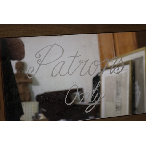 1103 - Patrons Only mirror sign, etched, approx 47 cm x 70 cm